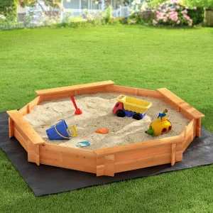 182cm Kids Sandpit Wooden Round Sand Pit with Cover Bench Seat Beach Toys