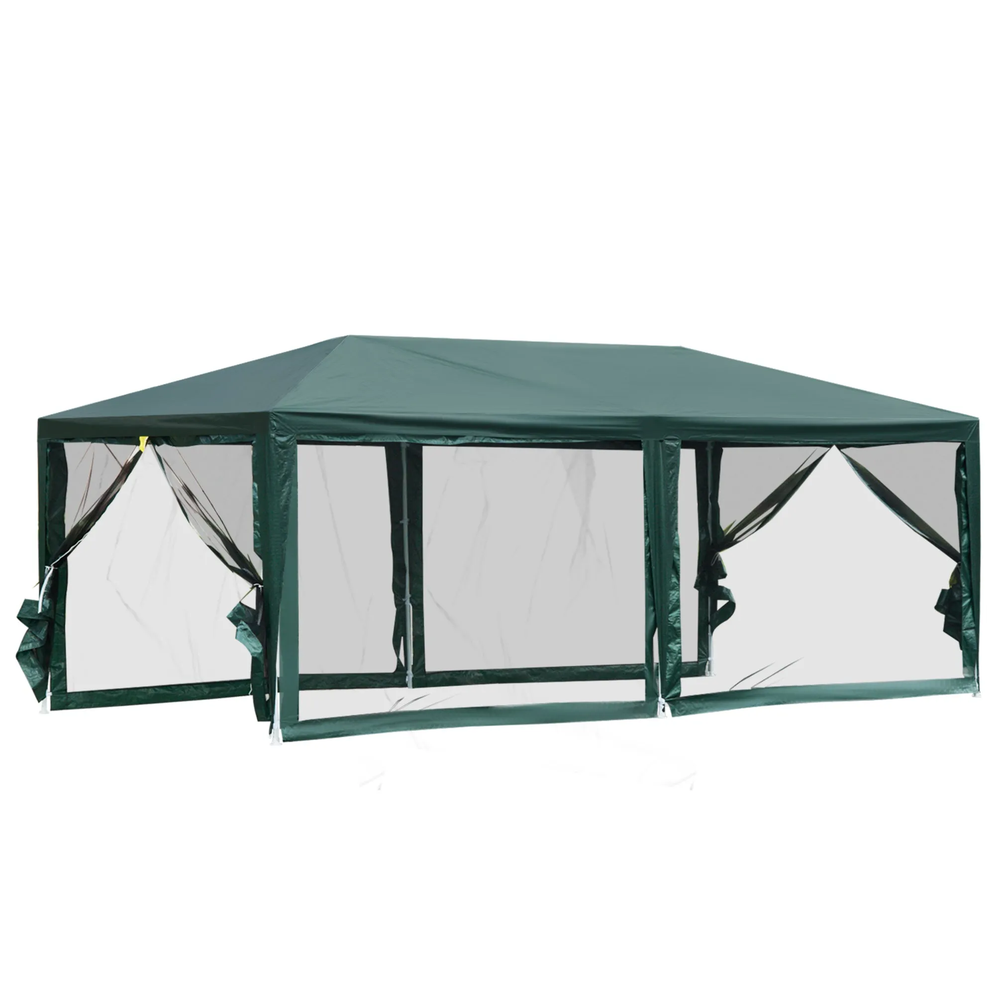 19x9 ft Party Gazebo Canopy Tent with Removable Mesh Netting - Dark Green