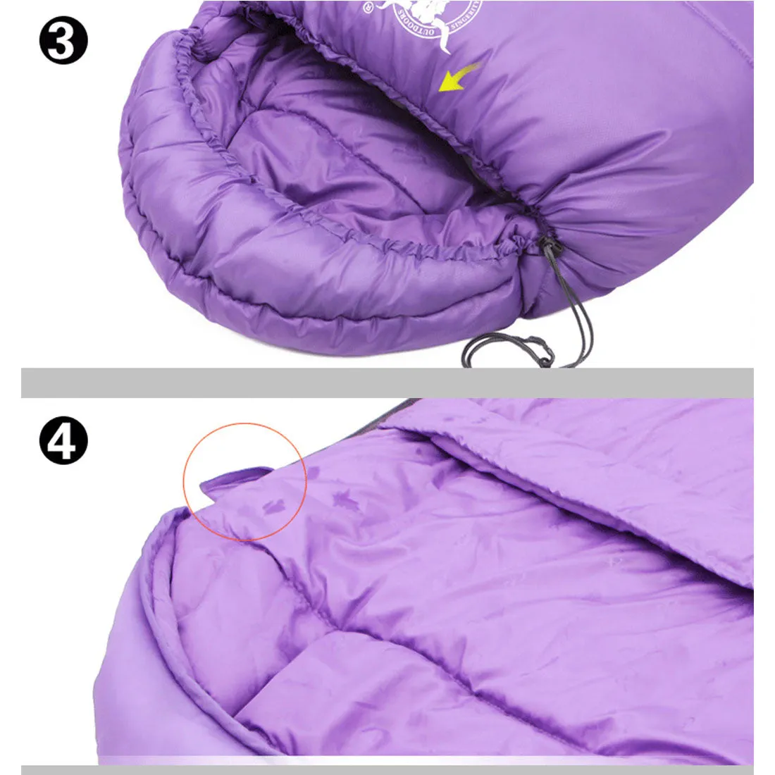 Double Camping Envelope Twin Sleeping Bag Thermal Tent Hiking Winter -10° C - purple