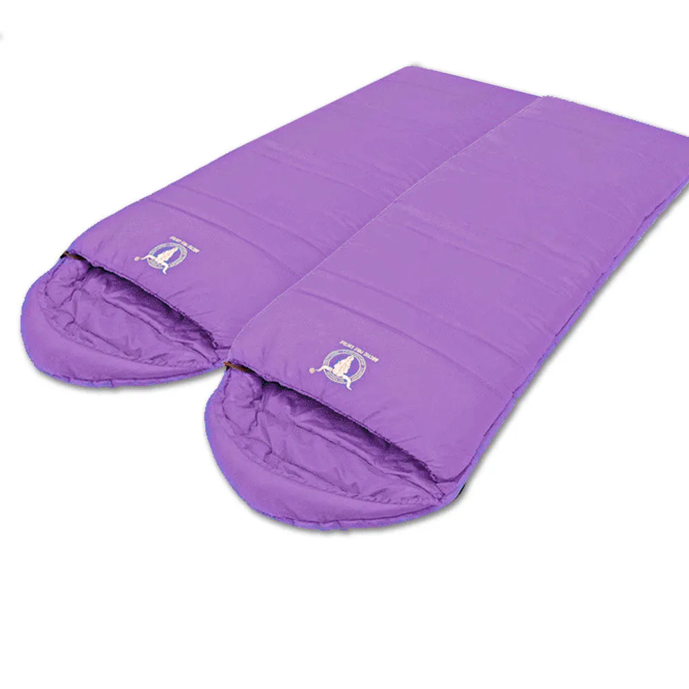 Double Camping Envelope Twin Sleeping Bag Thermal Tent Hiking Winter -10° C - purple