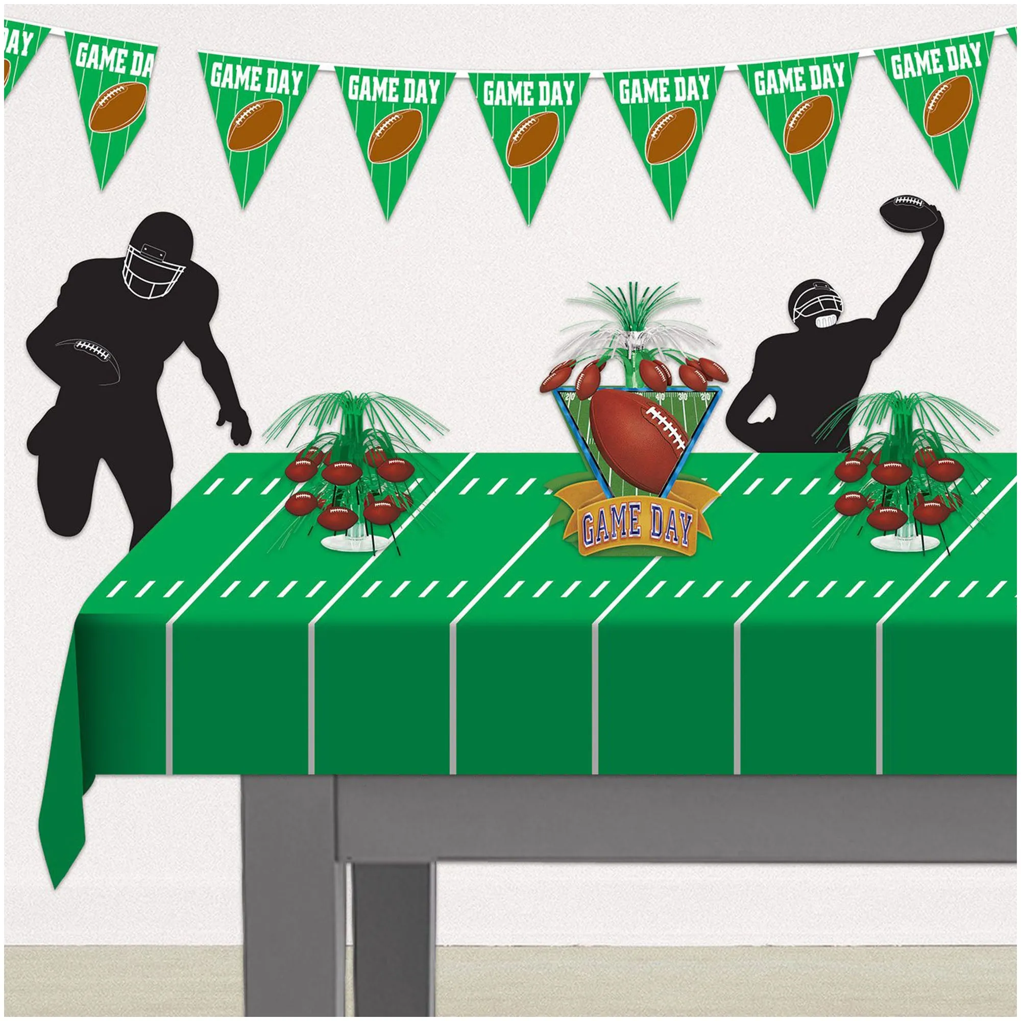 Football Party Supplies - Green Turf Football Field Sturdy Plastic Table Cover with Yard Lines 54" x 108" (2 Pack)