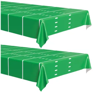 Football Party Supplies - Green Turf Football Field Sturdy Plastic Table Cover with Yard Lines 54" x 108" (2 Pack)