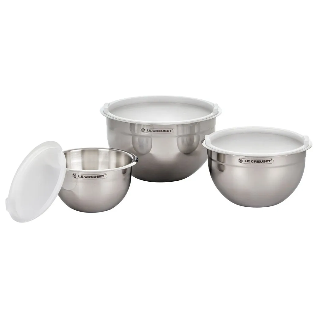 Le Creuset Set of 3 Stainless Steel Mixing Bowls with Lids