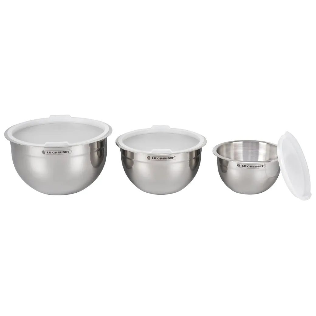 Le Creuset Set of 3 Stainless Steel Mixing Bowls with Lids